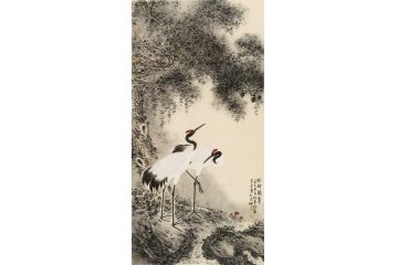 中美协会员李亚花鸟画作品《松龄鹤寿》