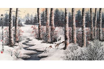 高伟新品力作国画冰雪山水画《林都之春》