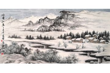 高伟新品力作国画冰雪山水画《北国山庄》