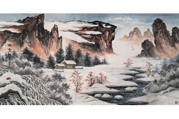 高伟新品力作国画冰雪山水画《瑞雪兆丰年》