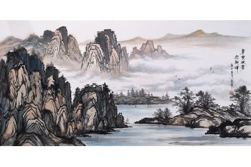 高伟新品力作国画山水画《穿云破雾迎朝晖》