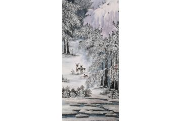 高伟新品四尺竖幅国画冰雪山水画《晨趣》