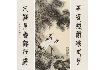 中美协会员李亚花鸟画作品《松龄鹤寿中堂》