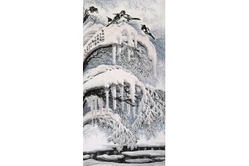 高伟新品四尺竖幅国画冰雪山水画《雪映沃野洁无暇》