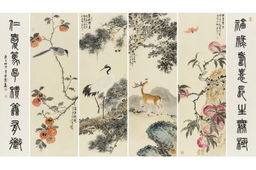霍春阳入室弟子李亚花鸟画作品《福禄寿禧》