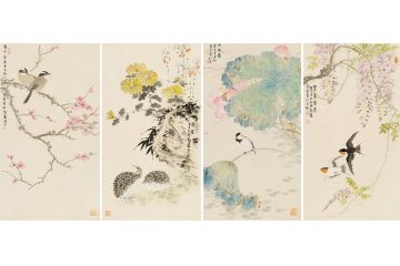 中美协会员李亚花鸟画作品《春夏秋冬》