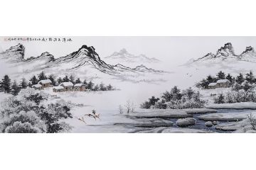 高伟新品创作国画冰雪山水画《冰清玉洁路路通》
