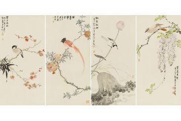 霍春阳入室弟子李亚花鸟画作品《春夏秋冬》