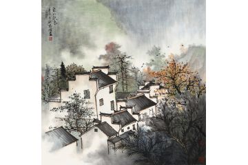 中美协会员周扬波山水画作品《家山秋色》