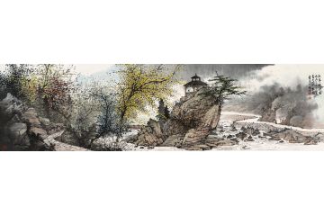 著名山水画画家周扬波新品字画《秋亭诗话》