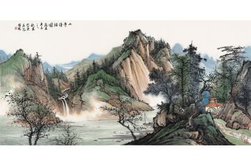 中美协会员周扬波山水画作品《山亭诗话》
