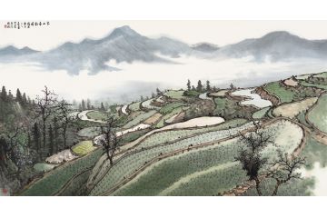 中美协会员周扬波山水画作品《家山春韵》