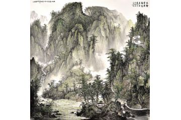 著名山水画画家周扬波新品字画《大壑传清韵翠崖筑农家》