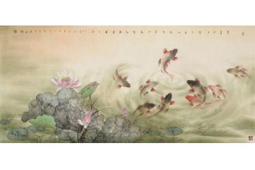 中美协会员蓝健康工笔花鸟画作品《莲叶通天碧》