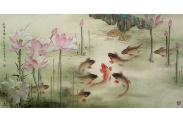 当代实力派画家蓝健康工笔花鸟画作品《和谐同乐》
