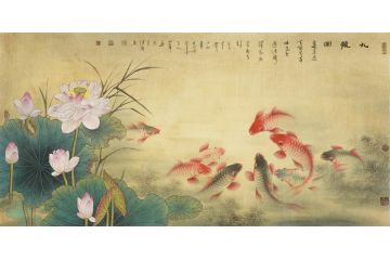中美协会员蓝健康工笔花鸟画作品《九龙图》