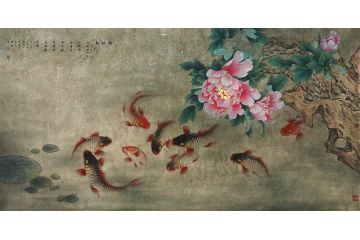 中美协会员蓝健康工笔花鸟画作品《相映红》