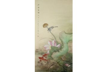 当代实力派画家蓝健康工笔花鸟画作品《和谐有余》
