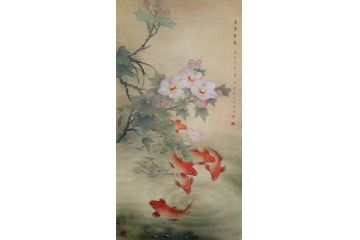 当代实力派画家蓝健康工笔花鸟画作品《富贵有余》