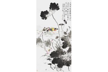 家居装饰画 曹金华写意花鸟画《荷花鸳鸯》