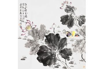 河南美协会员曹金华写意花鸟画《荷花满院香》