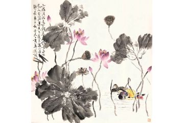 家居装饰画 曹金华写意花鸟画《荷花鸳鸯》