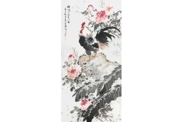 家居装饰画 曹金华写意花鸟画《雄鸡一唱天下白》