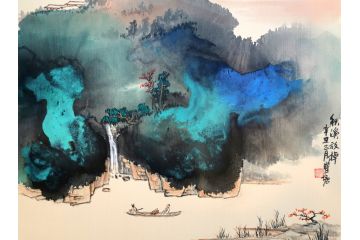 瞿塘新品创作国画小尺寸山水画《秋溪放棹》