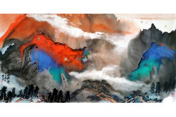 瞿塘新品创作国画山水画《秋山横云》