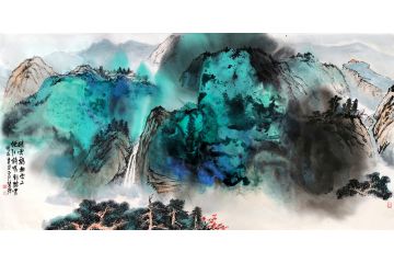 瞿塘新品创作国画山水画《晴云一鹤飞云上》