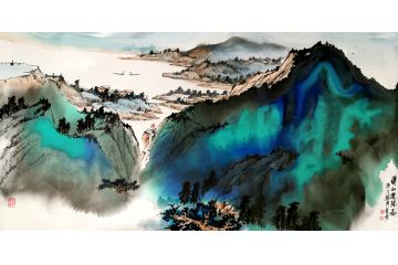 瞿塘新品创作国画山水画《溪山揽胜图》