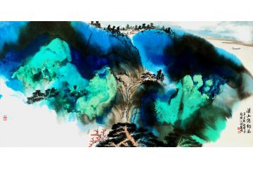 瞿塘新品创作国画山水画《溪山闲钓图》