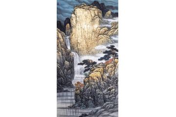 中美协会员赵金鸰四尺竖幅山水画作品《幽谷琴声》