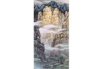 中美协会员赵金鸰四尺竖幅山水画作品《日出》