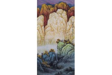 中美协会员赵金鸰四尺竖幅山水画作品《金晖图》