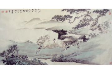 孟宪涛国画动物画《竹批双耳峻，风入四蹄轻》
