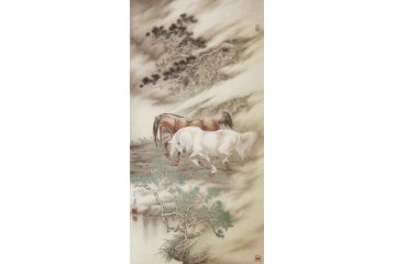 孟宪涛新品创作六尺竖幅动物画马《穷款》