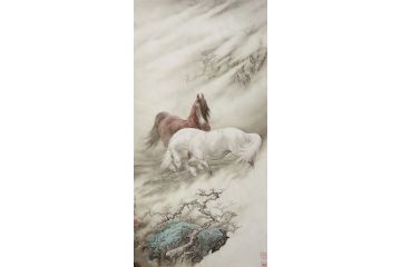孟宪涛新品六尺竖幅国画动物画马《穷款》