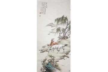 孟宪涛新品创作六尺竖幅动物画马《踏春图》