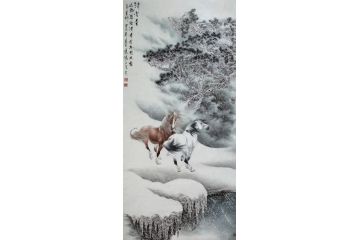 孟宪涛新品创作六尺竖幅动物画《清雪图》