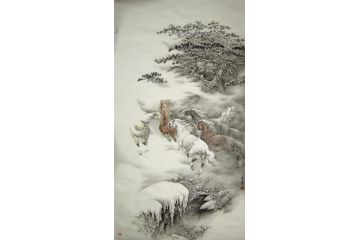 孟宪涛新品创作动物画六尺竖幅马《穷款》