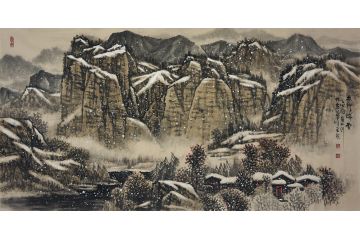 中美协会员赵金鸰四尺横幅山水画作品《太行瑞雪》