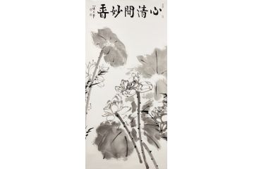 梁晓飞画作金运昌书法合璧作品《心清闻妙香》