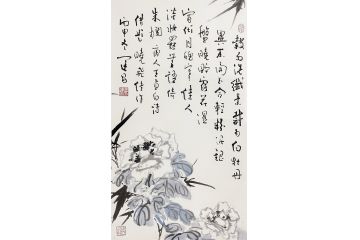 梁晓飞画作金运昌书法合璧作品《谷雨洗纤素》