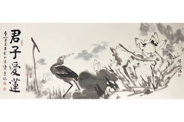 梁晓飞画作金运昌书法合璧作品《君子爱莲》
