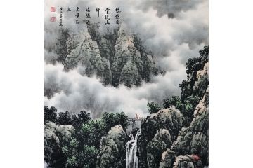 客厅装饰画 张美生写意山水画《悠悠白云绕山行》