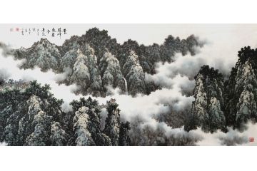 客厅装饰画 张美生写意山水画《云腾峰起碧水长流》