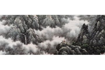 客厅装饰画 张美生写意山水画《登高望远天地宽》