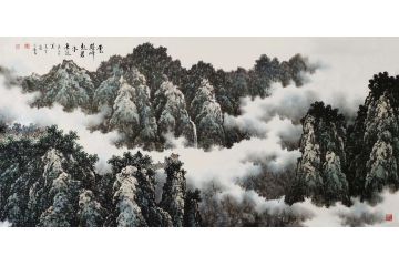 客厅装饰画 张美生写意山水画《云腾峰起碧水长流》