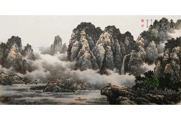 客厅装饰画 张美生写意山水画《云涌三峡七百里》